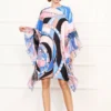 Women's Runway Dresses O Neck Batwing Sleeves Ruffles Printed Loose Design Fashion Casual Short Dresses