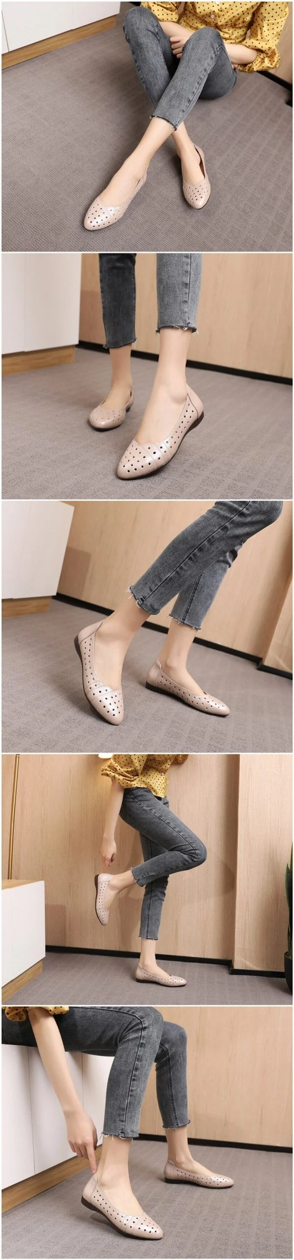 Women Flat shoes Low Heel Hollow Out Breathable Leather Soft Sandals - Image 5