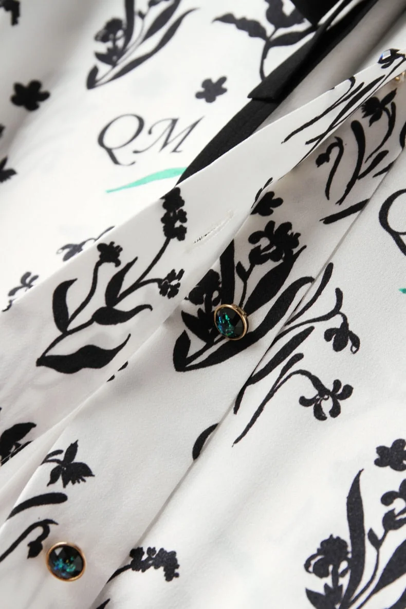 100% Silk Women's Shirt Turn Down Collar Lace Up Printed Long Sleeves Fashion Casual Blouse Tops - Image 13
