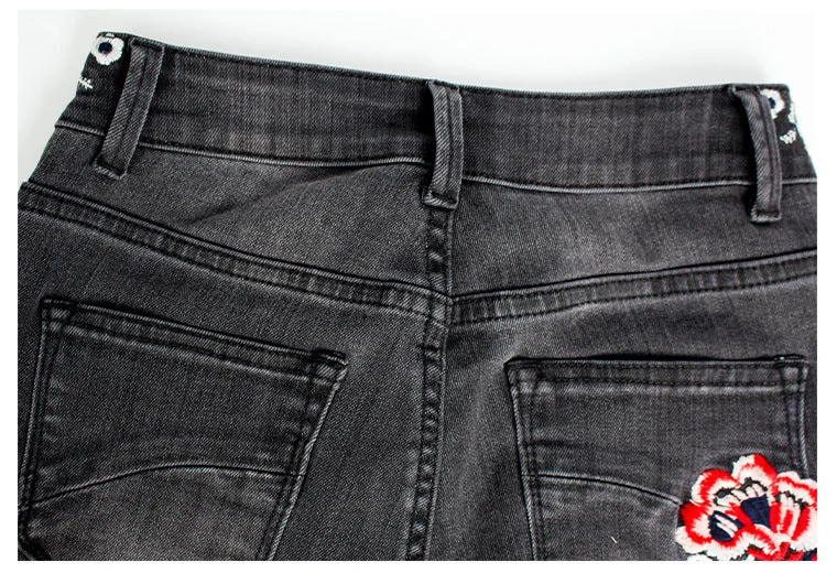 Vintage Embroidery Jeans Woman Elastic Black Jeans Spring Autumn Flare Denim Pants - Image 12