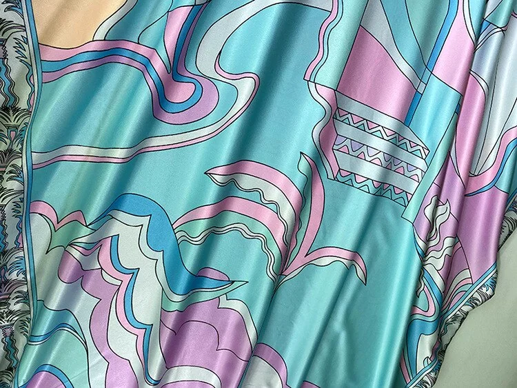Women's Runway Dresses Sexy V Neck Loose Design Batwing Sleeves Printed Casual Fashion Long Maxi Dress Vestidos - Image 9