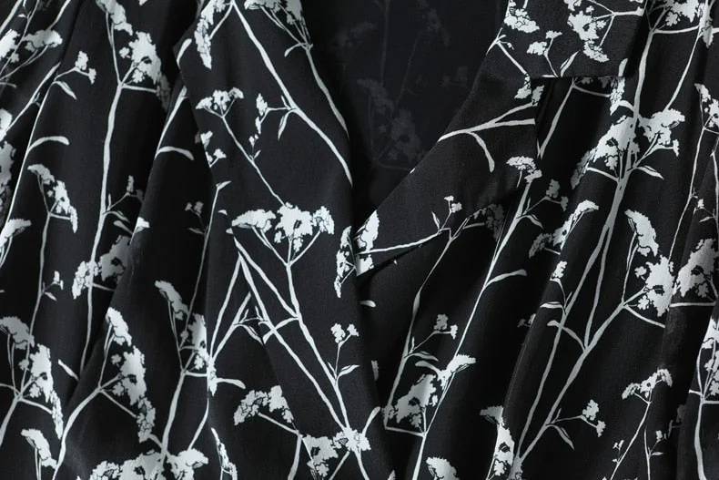 100% Natural Heavy Silk Women's Dresses Notched Collar Short Sleeves Sash Belt Printed Elegant Summer Dress Vestidos - Image 14