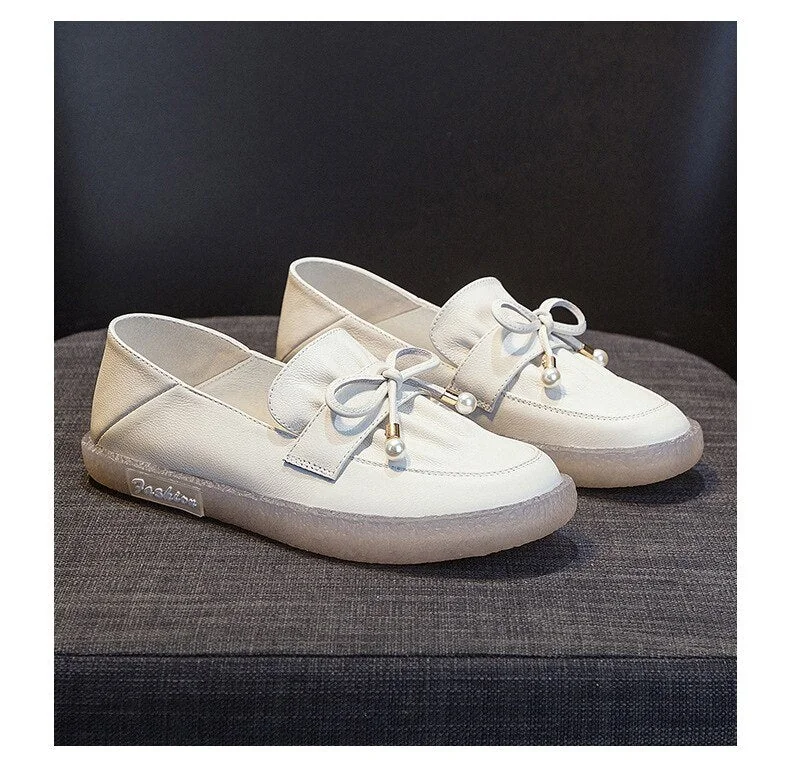 Fashion Genuine Leather Breathable Sneakers Women Flats Ladies Slip on Fashion White Shoes Zapatos De Mujer Zapatos - Image 4