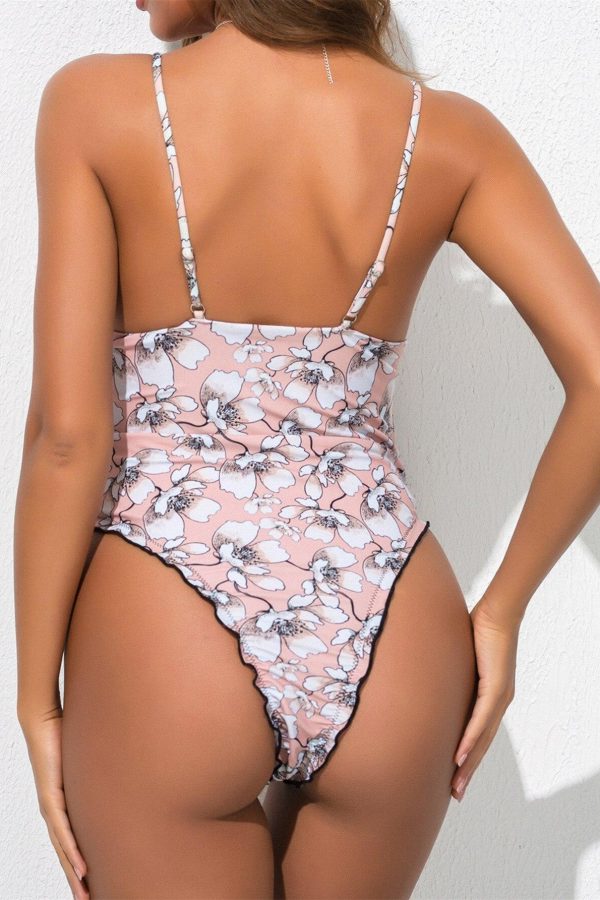 High Cut One Piece Swimsuits Lace Swimwear Women Floral Bathing Suit 2021 New Beachwear Summer Push Up Swim Suit - Takalr