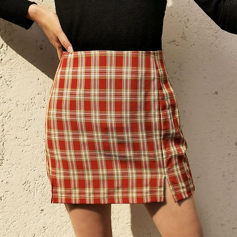 Fashion Plaid Preppy Style A-Line Mini Skirt Classic Elegant High Quality Sexy Split Hip Skirt Autumn Arrival - Image 12