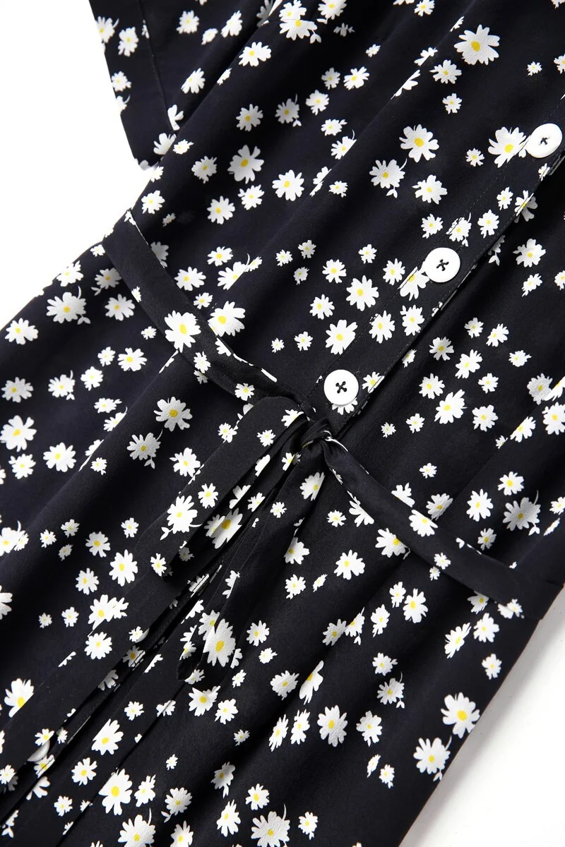 100% Silk Women's Runway Dress Sexy V Neck Short Sleeves Floral Printed Lace Up Fashion Casual Summer Dresses - Image 11