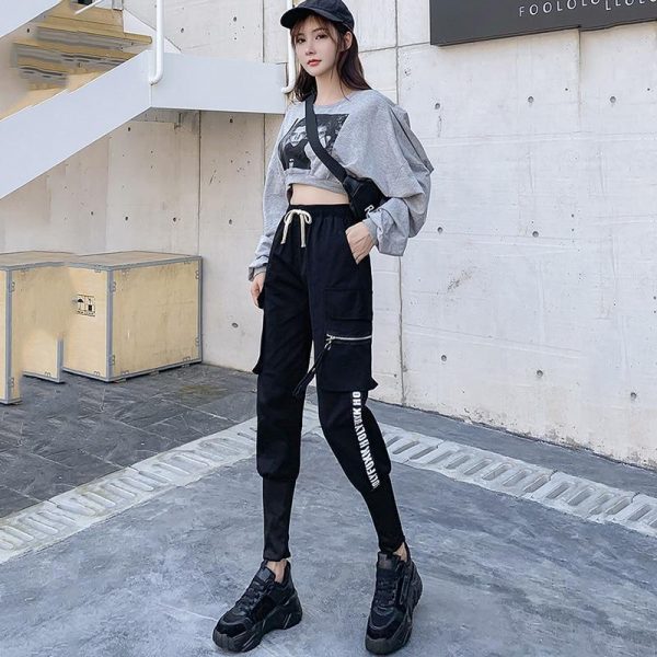 Spring  Cargo Pants Female Harajuku Loose BF Trousers Women Autumn High Waist Sports Casual Pants Women - Takalr