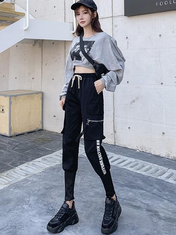 Spring  Cargo Pants Female Harajuku Loose BF Trousers Women Autumn High Waist Sports Casual Pants Women - Takalr