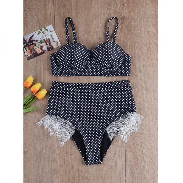 Push Up Bikinis Mujer 2021 Lace Swimwear Women Black Swimsuit Female High Waist Bathing Suit New Dot Biquini Beach Wear - Takalr