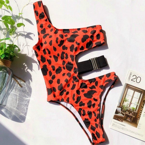 Leopard Swimwear Women Swimsuits Cut Out Monokini 2021 One Piece Bathing Suit Women Sexy One Shoulder Bodysuit Beach Wear - Takalr