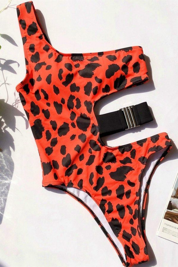 Leopard Swimwear Women Swimsuits Cut Out Monokini 2021 One Piece Bathing Suit Women Sexy One Shoulder Bodysuit Beach Wear - Takalr