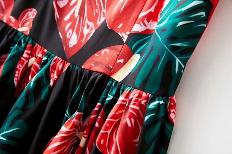 Women's Runway Dresses Sexy Spaghetti Straps Square Neckline Floral Printed Ruffles Fashion Casual Summer Dresses - Image 12
