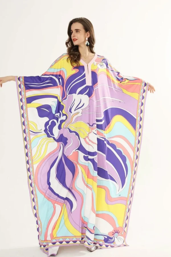 Women's Runway Dresses O Neck Batwing Sleeves Printed Loose Deisgn Plus Sizes Holiday Knitted Long Maxi Dresses