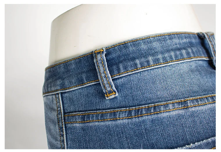 Ripped Mid-waist Stretch Jeans Women's Trousers Pencil Pants Split Hem Destroy Jeans - Image 14