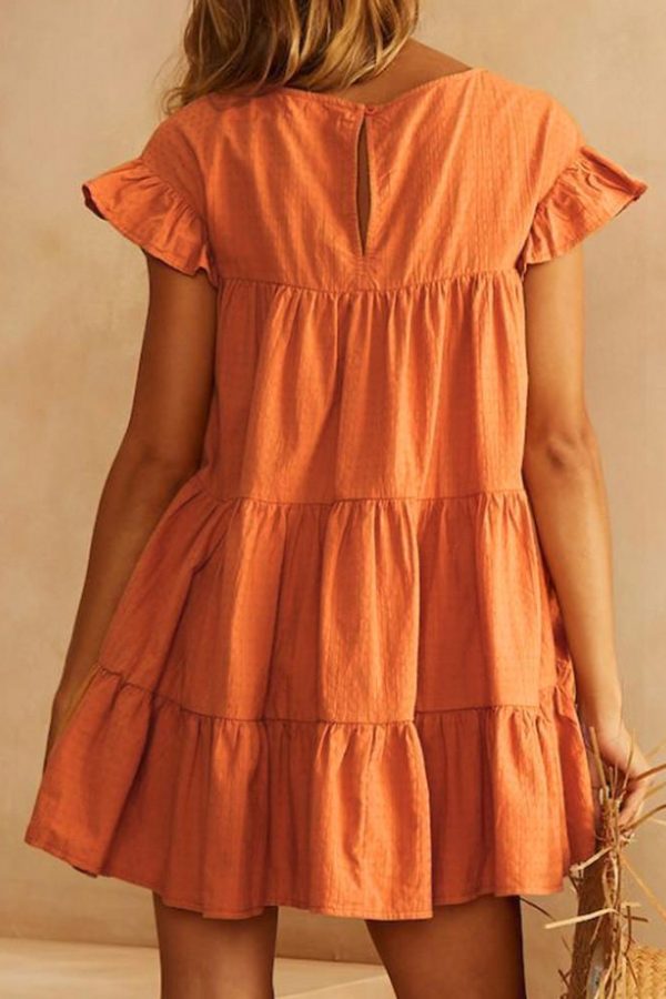 Women Casual Ruffle O Neck Short Sleeve Dress - Takalr