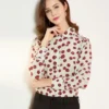 100% Natural Silk Women's Runway Shirts Turn Down Collar Long Sleeves Printed Floral Elegant Fashion Blouse Shirts