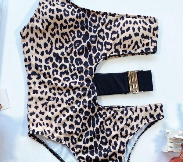 Leopard Swimwear Women Swimsuits Cut Out Monokini 2021 One Piece Bathing Suit Women Sexy One Shoulder Bodysuit Beach Wear - Takalr