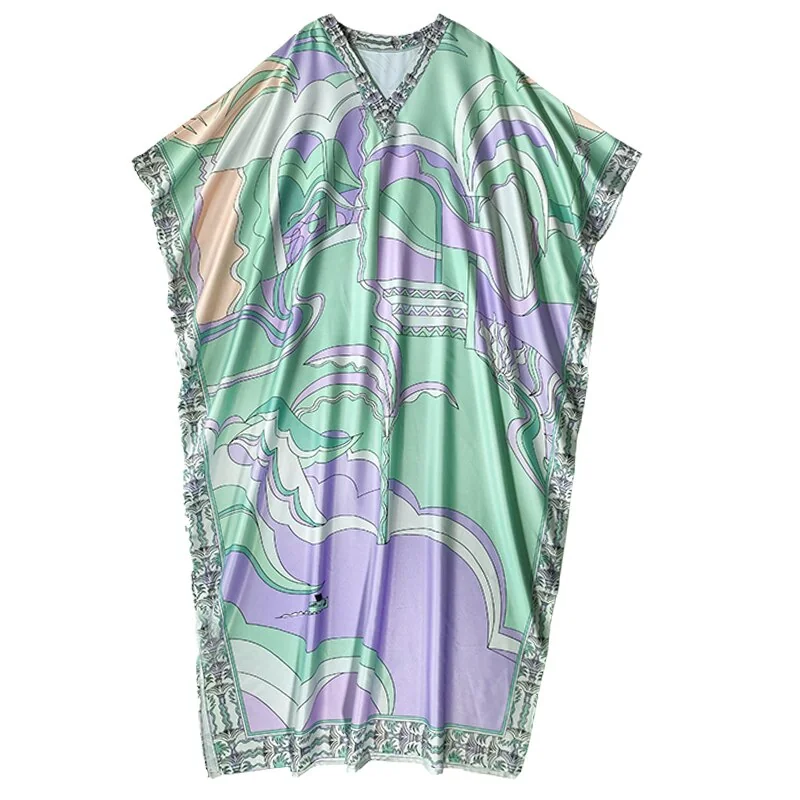 Women's Runway Dresses Sexy V Neck Loose Design Batwing Sleeves Printed Casual Fashion Long Maxi Dress Vestidos - Image 5
