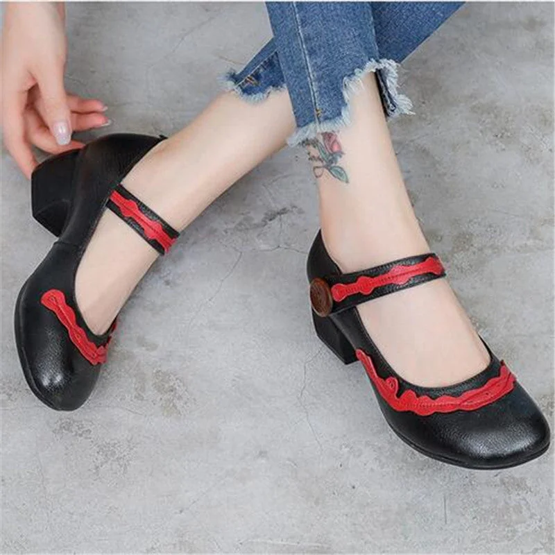 Retro Mixed Colors Women's Shoes High Heels Non-slip Leather Mary Jane - Image 21