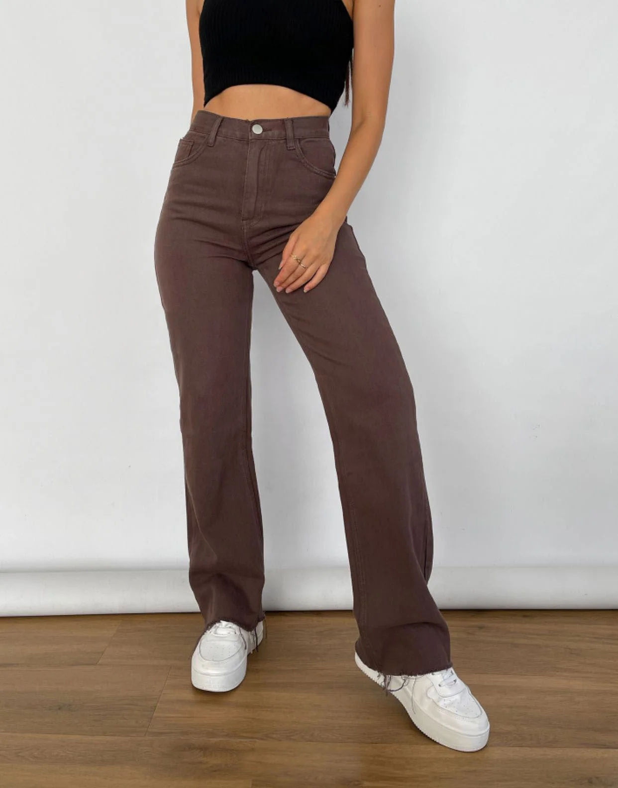 High Waist Straight Loose Jeans Chocolate Color Denim Trousers Retro Jeans - Image 6