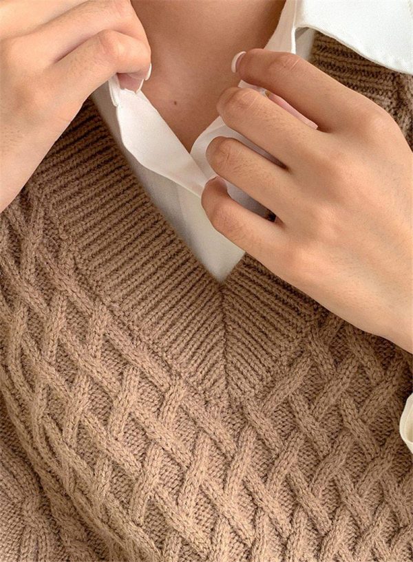 Gtealife Women Vest Simple All-match Style V-neck Knitted Sweater Leisure Student Sleeveless Female Vintage sweater waistcoat - Takalr