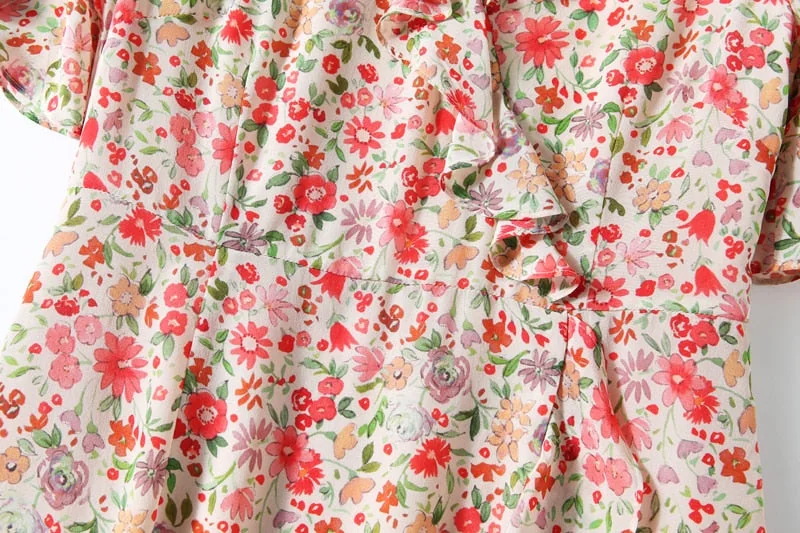 100% Silk Women's Runway Dresses Sexy V Neck Short Flare Sleeves Ruffles Floral Printed Asymmetrical Fashion Casual Dresses - Image 11