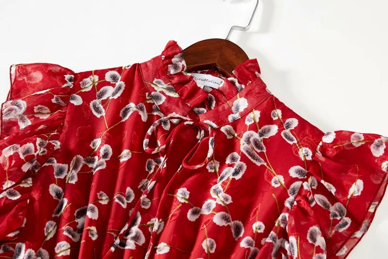 Women's Runway Dresses Lace Up Collar Ruffles Printed Tiered Elegant Casual Designer Dresses Vestido - Image 11