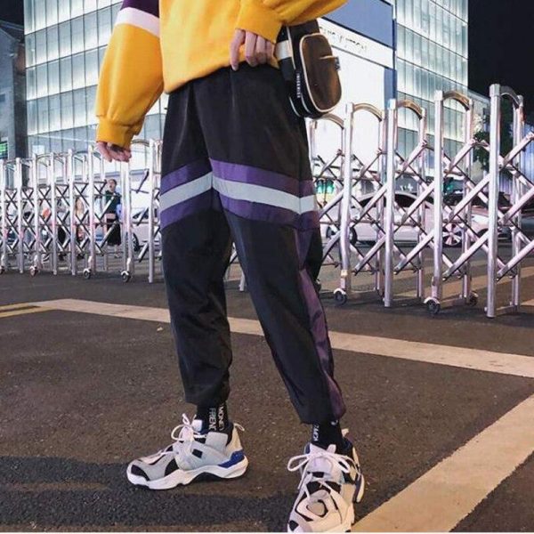 New Hip Hop Reflective pants Harajuku Casual Black Cargo Pants Women Elastic High Waist Pants Streetwear Sweatpants Jogger - Takalr