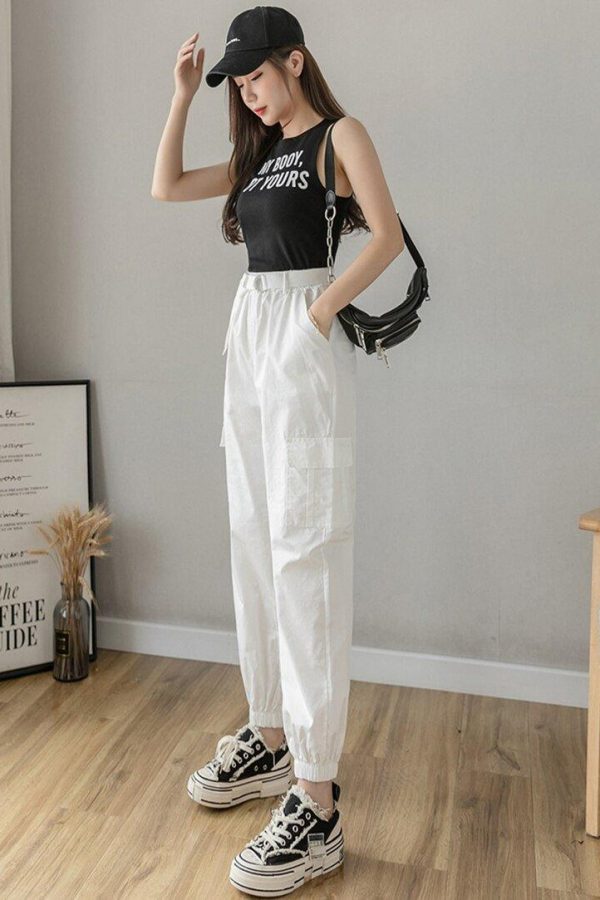 High Waist  Women's Looses Cargo Pants With belt nine-point harem pants Colorfur  high waist pants sashes pockets office pants - Takalr