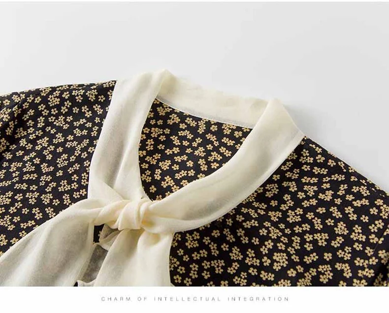 100% Silk Women's Shirt Lace Up Bow Collar Ruffles Long Sleeves Printed Fashion Casual Blouse Tops - Image 9