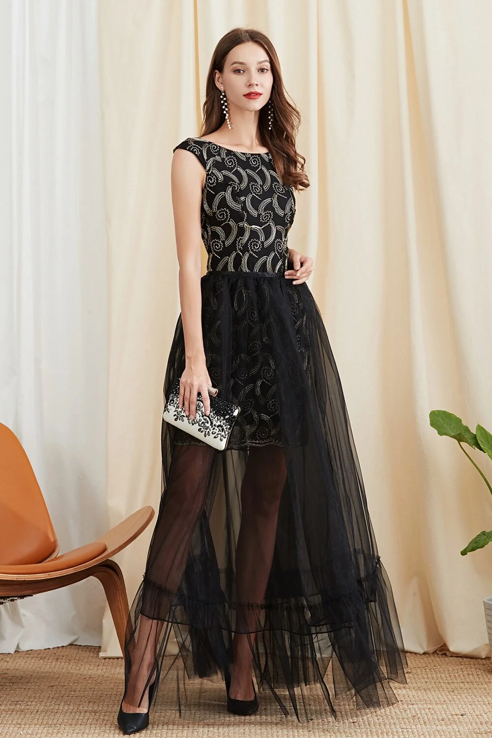 Women's Twinsets Prom Slash Neckline Short Sleeves Embroidery Dresses with Ruffles Skirts Fashion Two Piece Dress Sets - Image 2