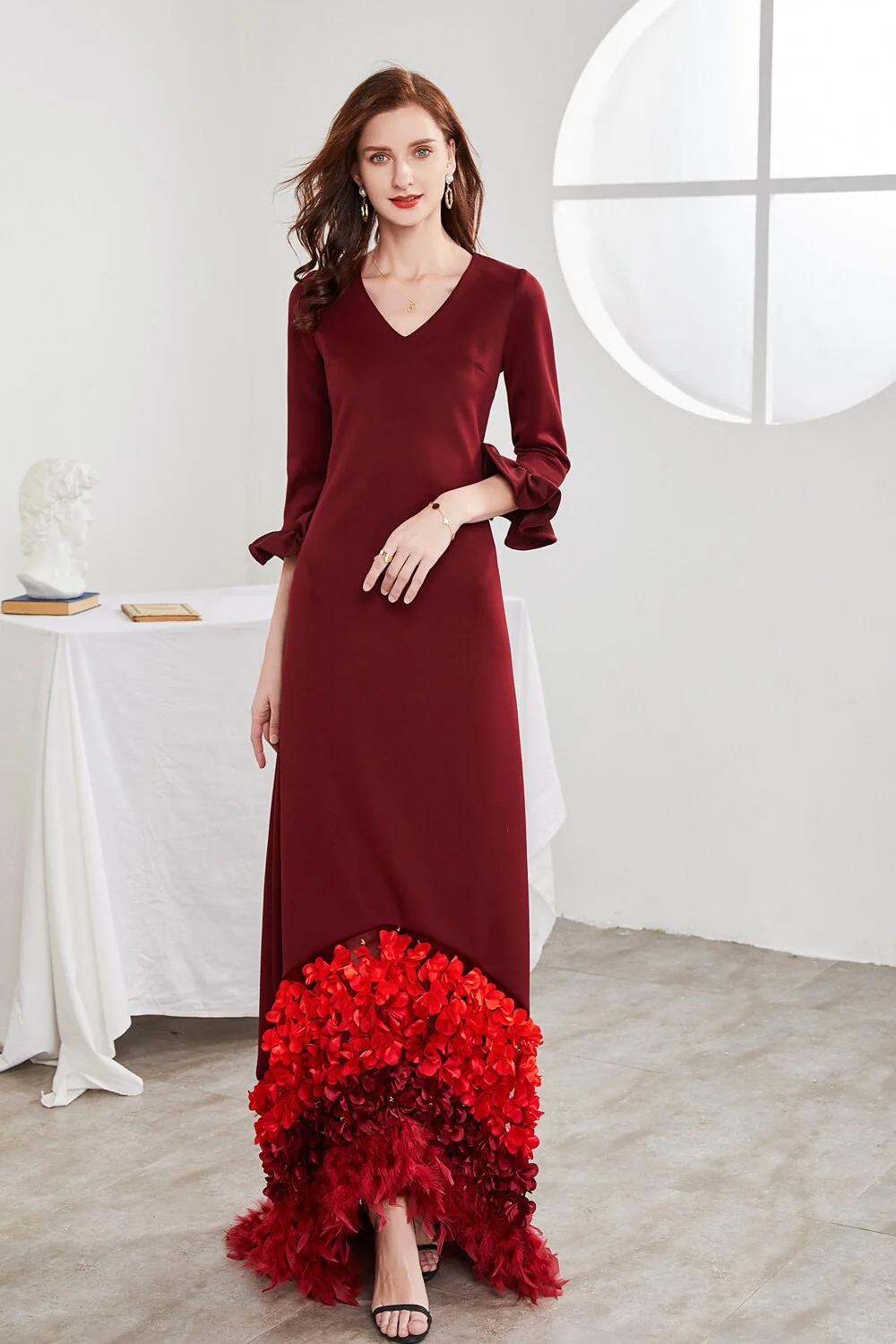 Women's Runway Designer Dresses Sexy V Neck Long Sleeves Ruffles Appliques Elegant Party Prom Vestido Dresses - Image 2