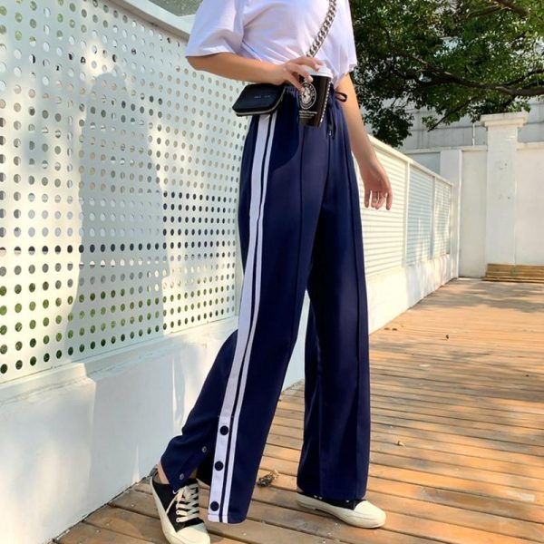 Spring Split Wide Leg Pants Straight  Pants Female Student Wide Leg Pants Loose Harajuku BF Streetwear Joggers - Takalr