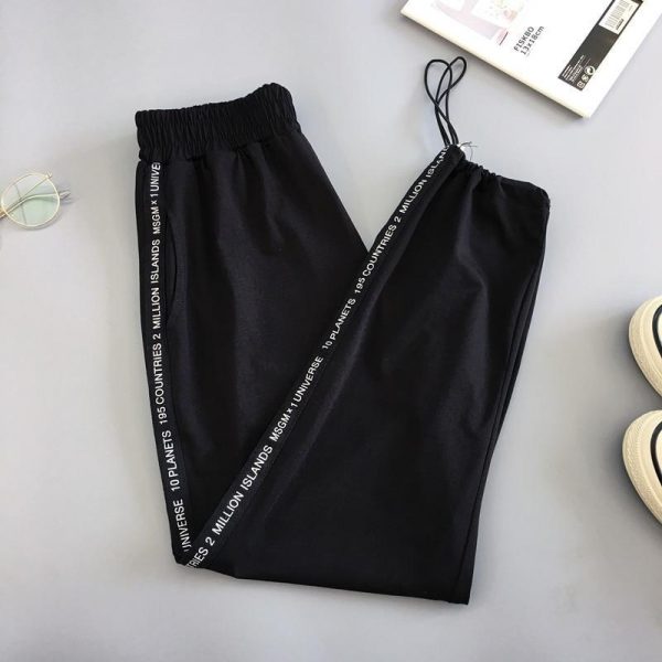 Autumn Hip Hop Black Casual Harem Pants Spring Unisex Sport BF Harajuku Pants Joggers Ribbon Women's Sports Pants - Takalr