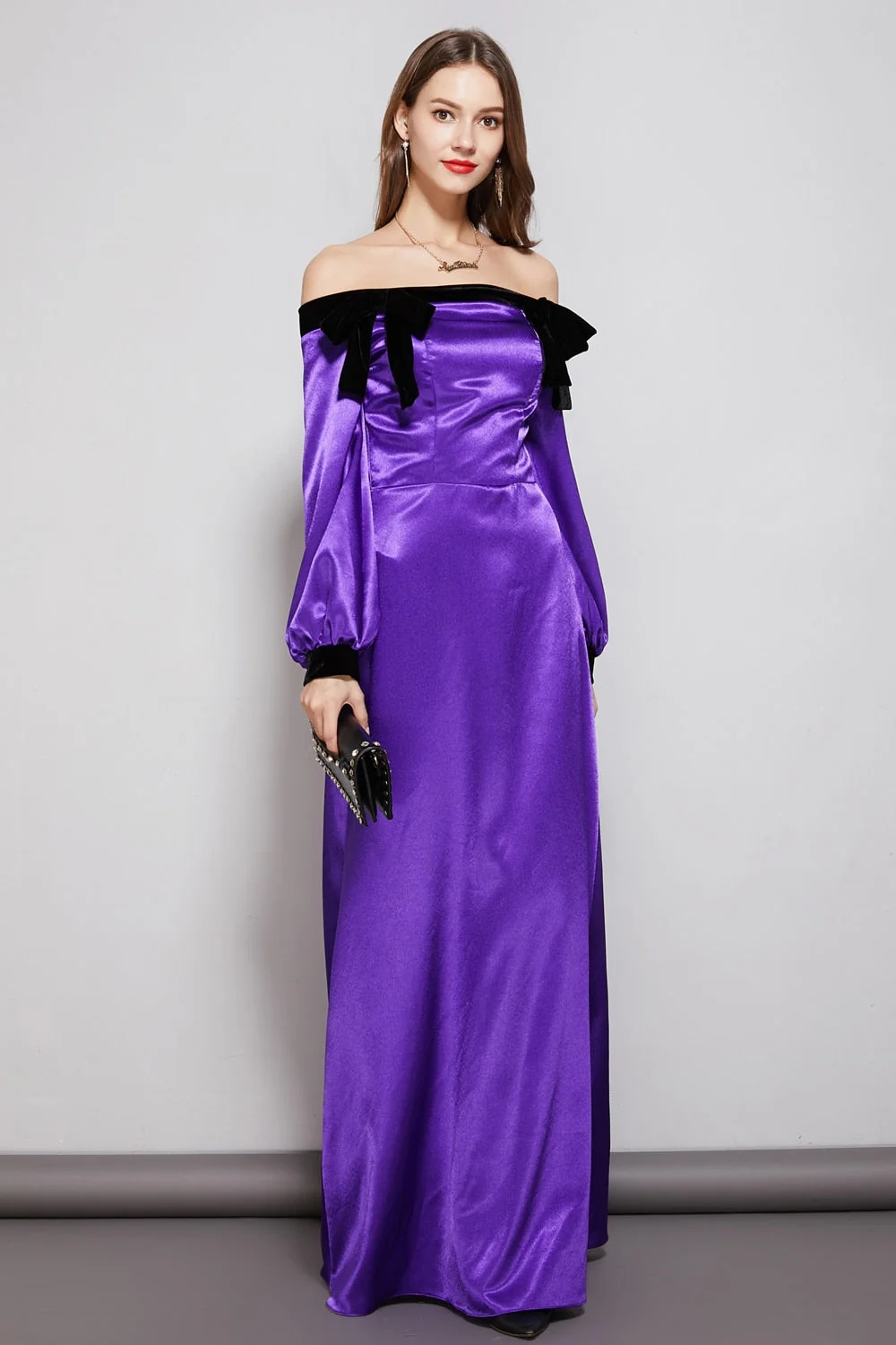 Women's Party Prom Dresses Slash Neckline Long Sleeves Bow Detailing Elegant Maxi Designer Fashion Dresses - Image 2