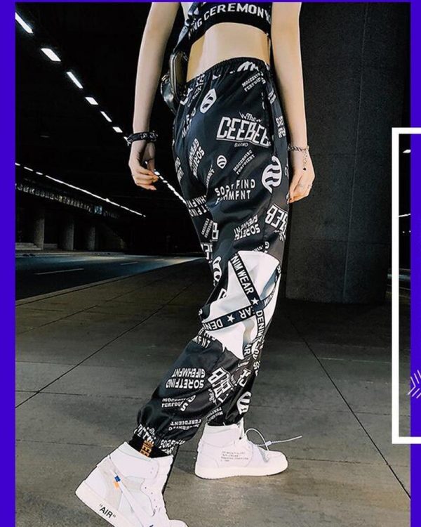 Spring Unisex Black BF Harajuku Reflective Pants Plus Size 3XL Hip Hop Street Dance Cargo Pants Women Ribbon Casual Harem Pants - Takalr