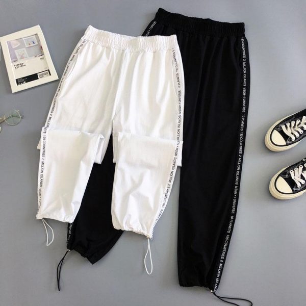 Autumn Hip Hop Black Casual Harem Pants Spring Unisex Sport BF Harajuku Pants Joggers Ribbon Women's Sports Pants - Takalr