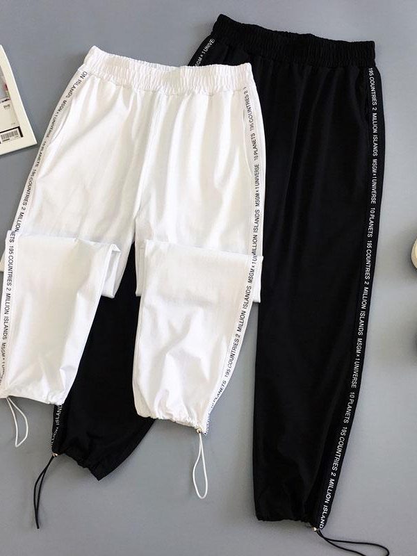 Autumn Hip Hop Black Casual Harem Pants Spring Unisex Sport BF Harajuku Pants Joggers Ribbon Women's Sports Pants - Takalr