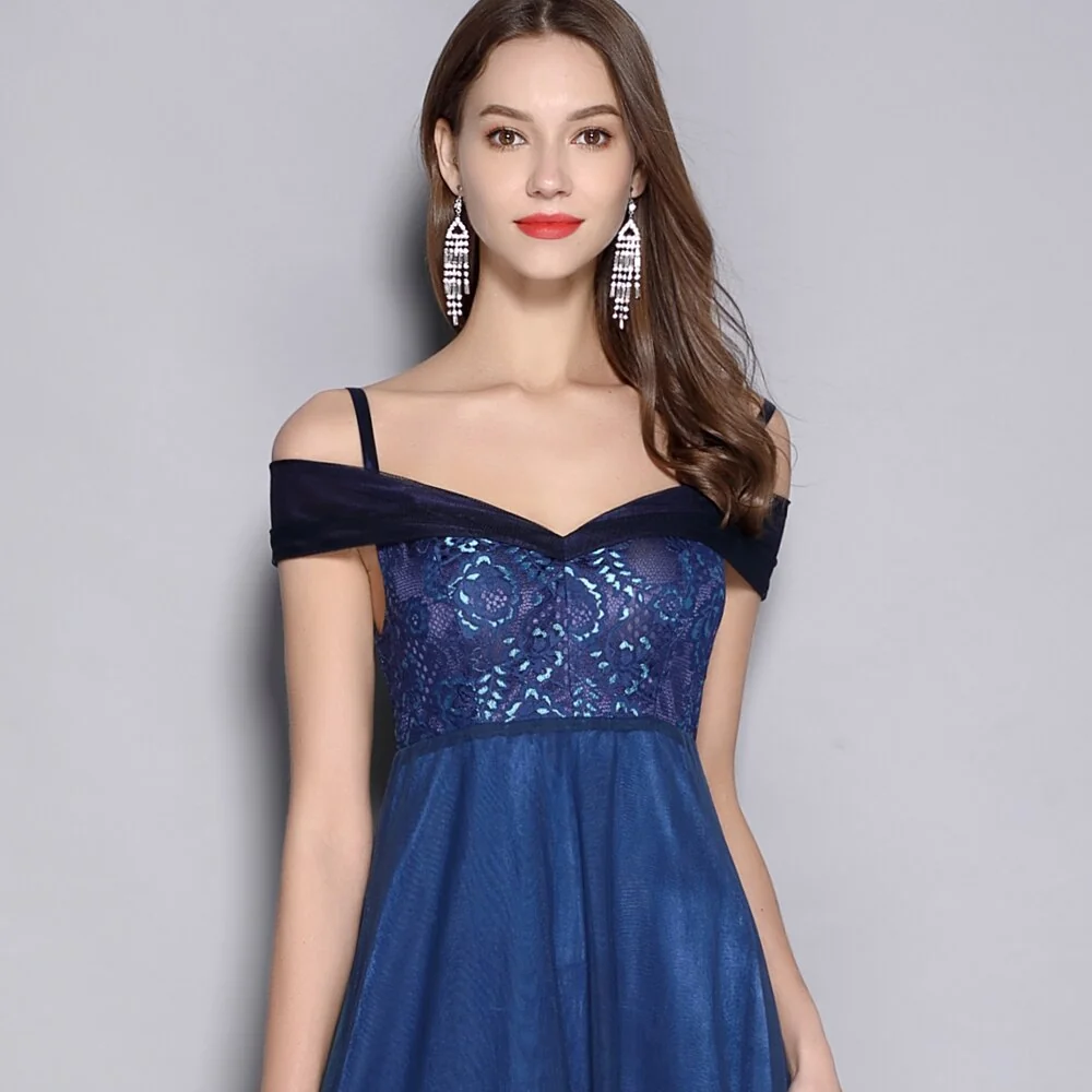 Women's Spaghetti Straps Sexy Off the Shoulder Elegant Party Prom Long Runway Dresses - Image 19