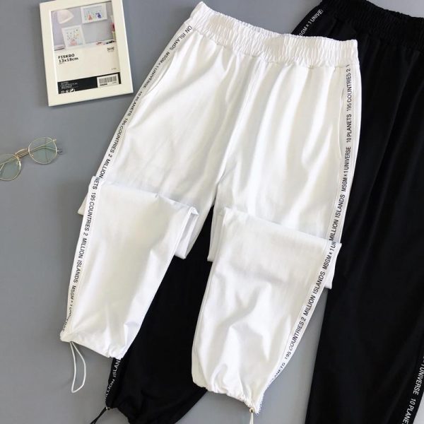 Autumn Hip Hop Black Casual Harem Pants Spring Unisex Sport BF Harajuku Pants Joggers Ribbon Women's Sports Pants - Takalr