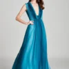 Sexy Low V Back Sleeveless Faded Color Ruched Fashion Floor Length Prom Dresses Party Foral Dressses