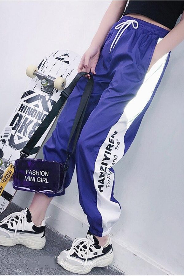 Autumn Harajuku BF Loose Sport Reflective Pants Women Hip Hop High Waist streetwear Cargo Pants Loose Joggers Women - Takalr