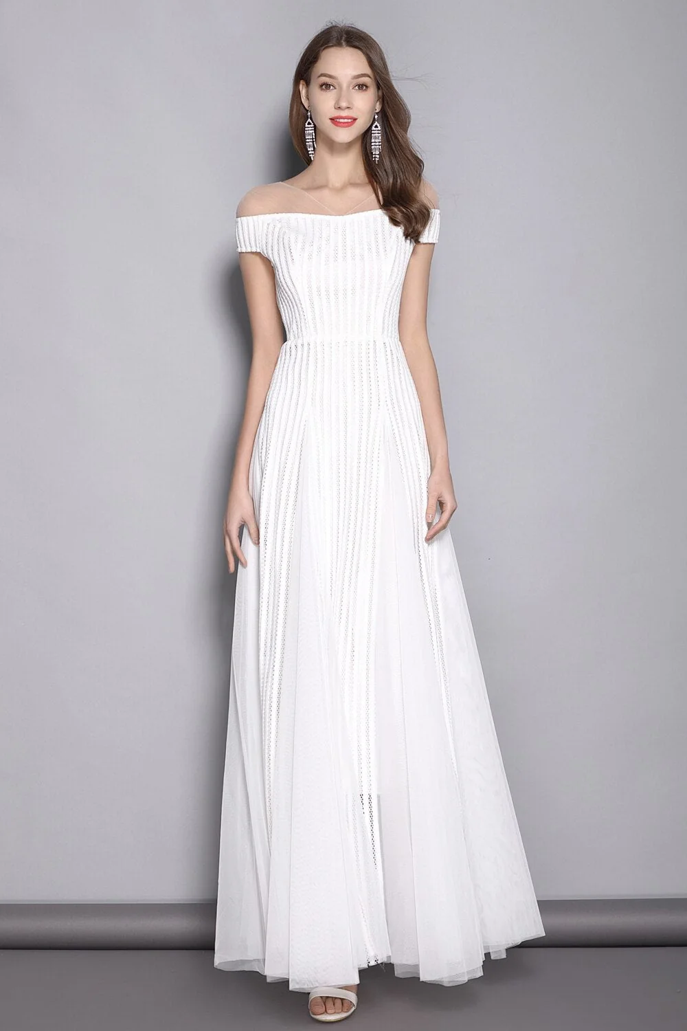 Women's V Neck Short Sleeves Hollow Out Party Prom Elegant Patchwork Long Runway Dresses - Image 3