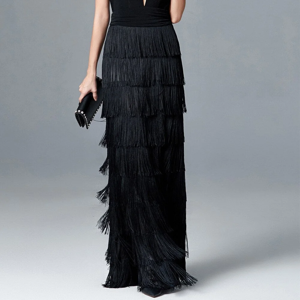 Women's Sexy Deep V Neck Sleeveless Ruched Waist Tiered Tassels Fashion Long Party Dresses Elegant Runway Prom Dress - Image 10