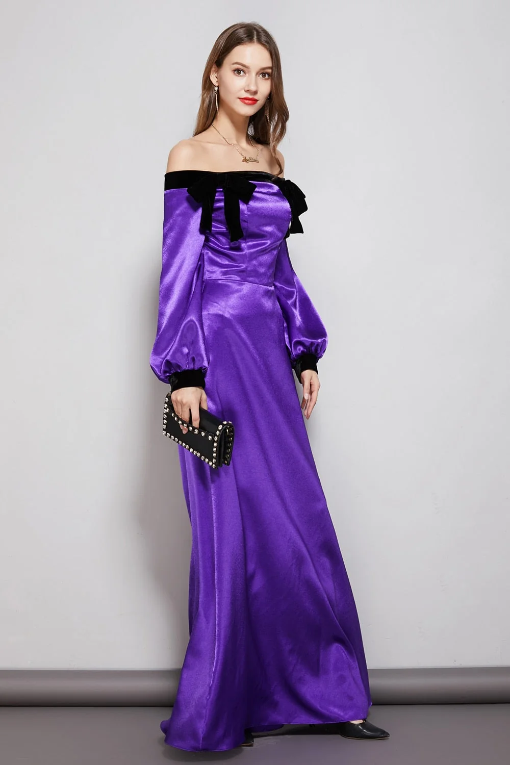 Women's Party Prom Dresses Slash Neckline Long Sleeves Bow Detailing Elegant Maxi Designer Fashion Dresses - Image 3