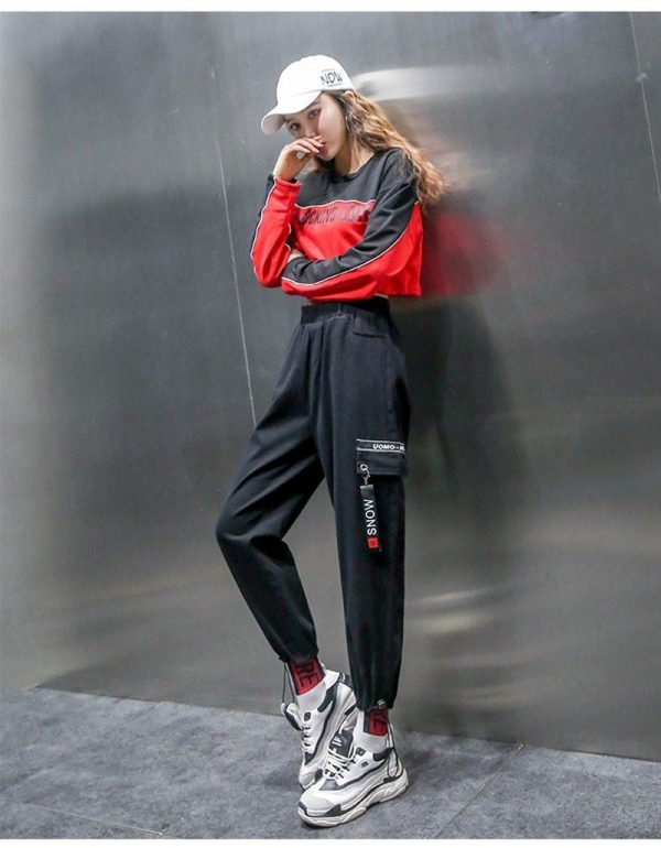 Spring Women Plus Size 2XL Hip Hop Pants  BF Harajuku Loose Cargo Pants Women Ribbon Big Pocket Casual Harem Pants - Takalr