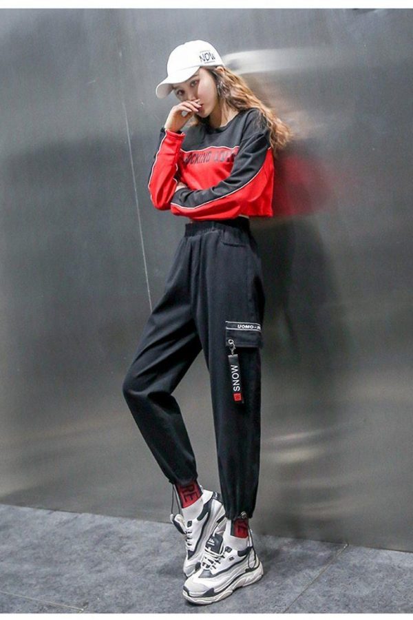 Spring Women Plus Size 2XL Hip Hop Pants  BF Harajuku Loose Cargo Pants Women Ribbon Big Pocket Casual Harem Pants - Takalr