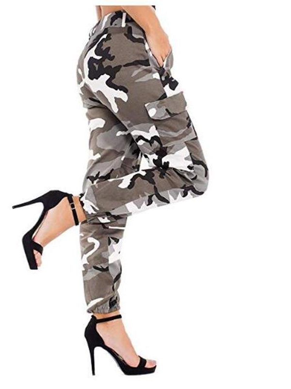 Printed Camouflage Loose Denim Casual Harem Pants Women’s Joggers High Waisted Slim Cargo Pants with Pockets Women Denim Jeans - Takalr