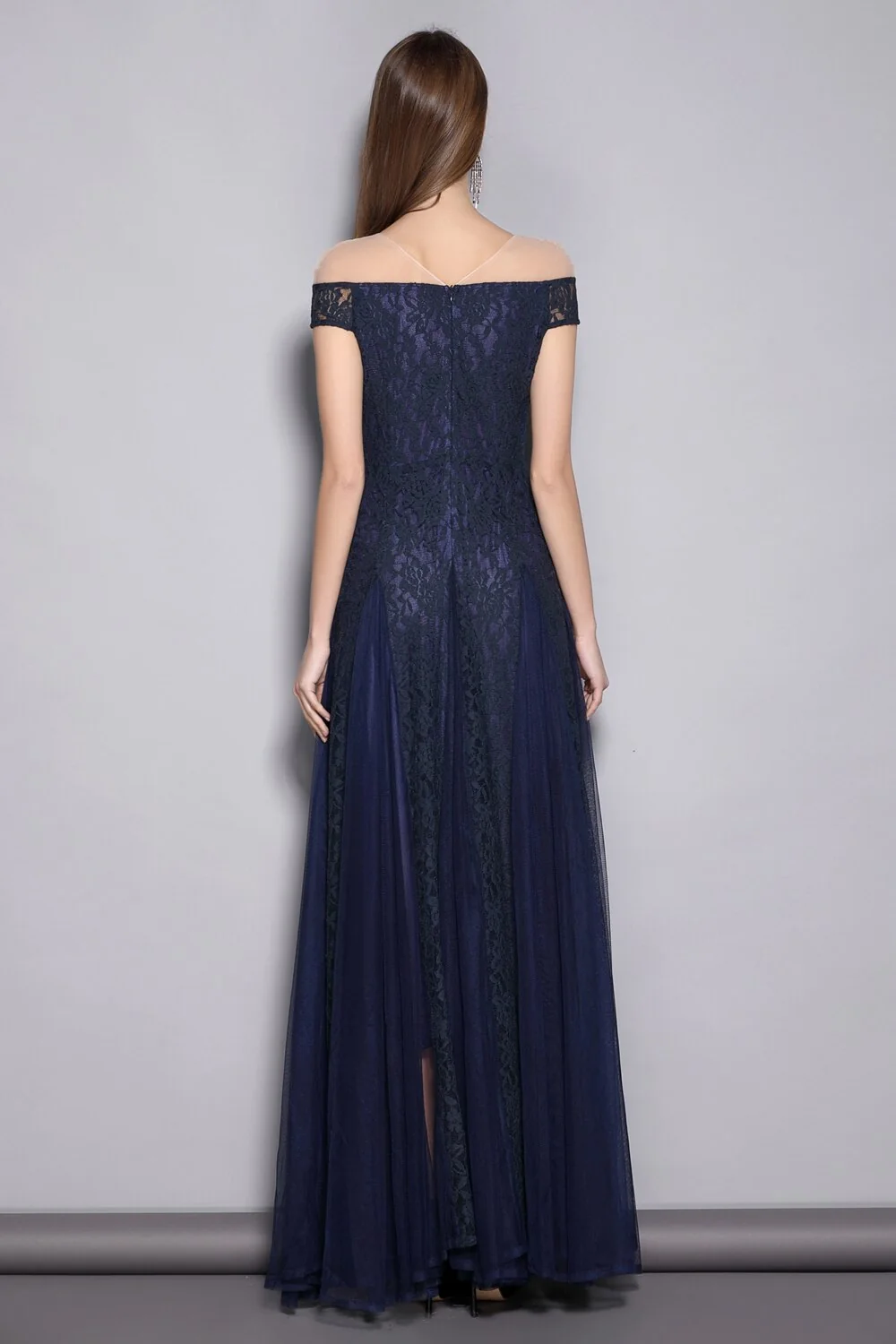 Women's V Neck Short Sleeves Embroidery Lace Elegant Party Prom Sexy Mesh Laid Over Elegant Long Runway Dresses - Image 6