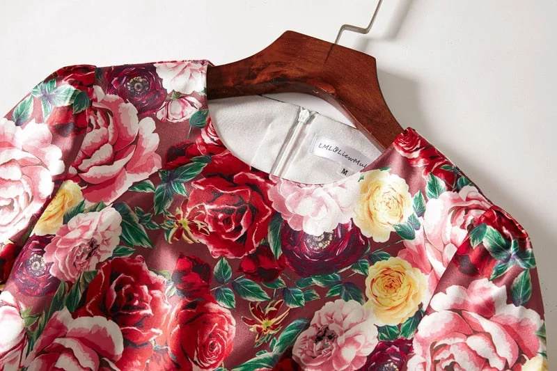 Women's Runway Dresses O Neck Short Sleeves Floral Printed Fashion Casual Pencil Summer Dresses - Image 11